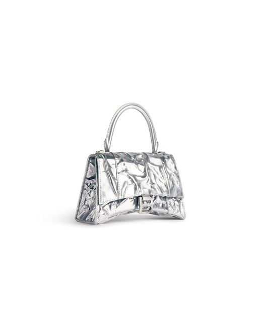Balenciaga White Hourglass Small Handbag Crushed Effect