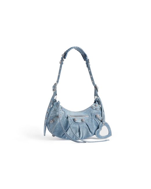 Balenciaga Blue Le Cagole Small Shoulder Bag Denim With Rhinestones
