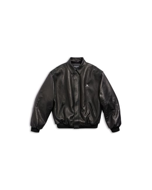 Balenciaga Black Logo-debossed Leather Bomber Jacket
