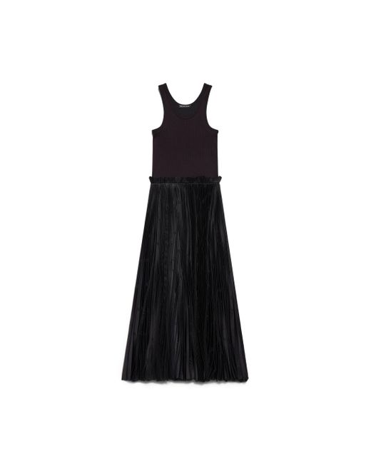 Balenciaga Black Bal Diagonal Allover Hybrid Tank Top Pleated Dress