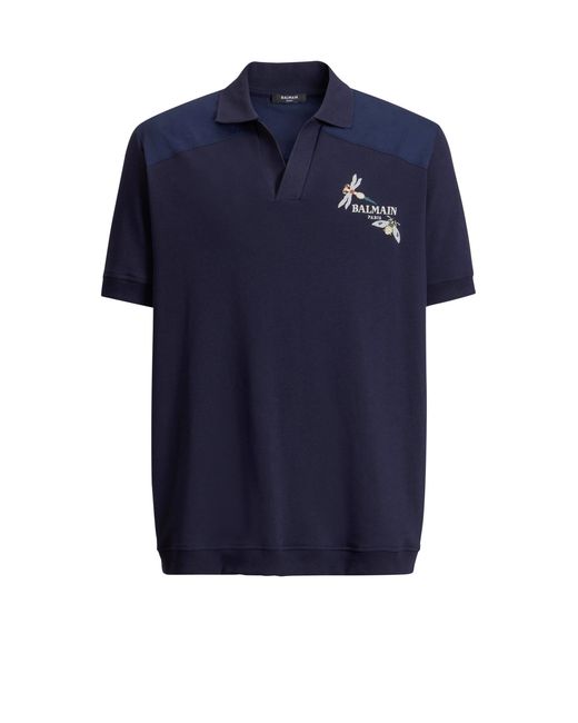 Balmain Blue Embroidered Insect Polo for men