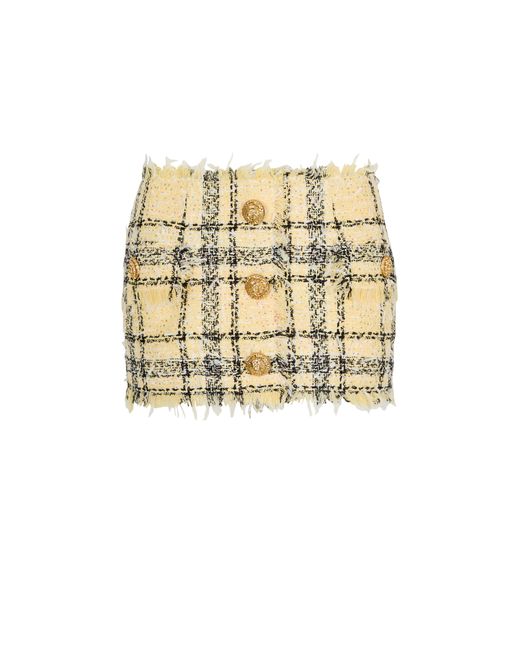 Balmain White Glitter Tweed Mini Skirt
