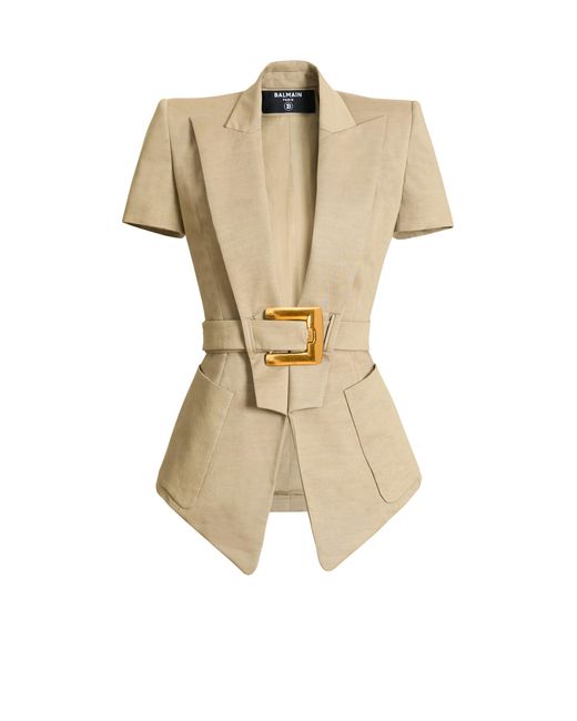 Balmain Natural Belted Gabardine Anthem Jacket