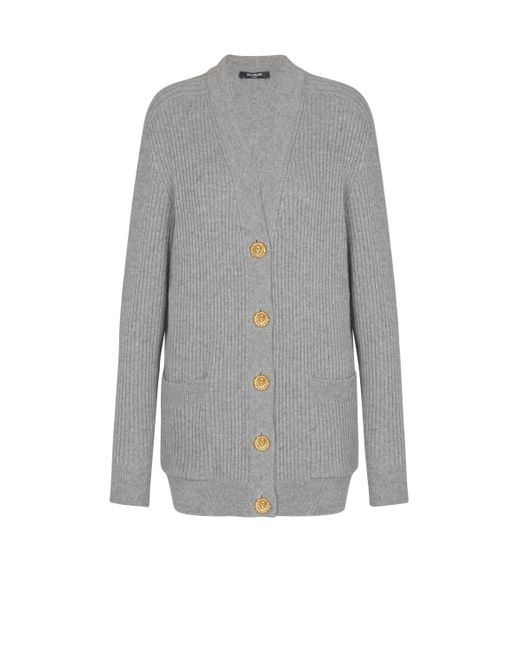 Balmain Gray Buttoned Cashmere Cardigan