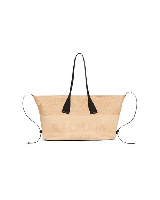Balmain Natural Track Raffia Tote Bag