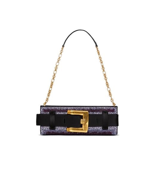 Balmain White Anthem Crystal Satin Clutch
