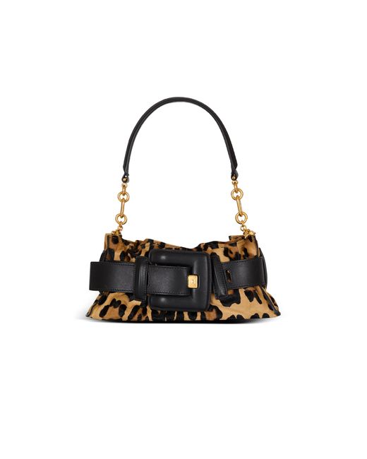 Balmain Black Anthem Mini Ponyskin-Style Leopard Print Bag