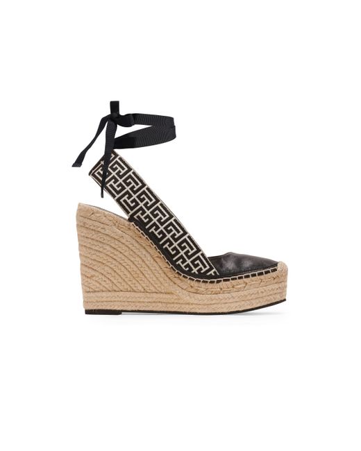 Balmain White Alex Monogram Jacquard And Leather Espadrilles