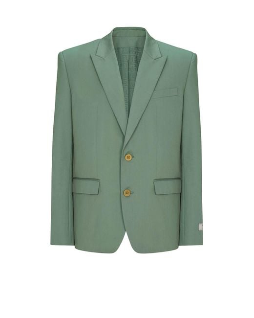 Balmain Green Cotton Twill 2-Button Jacket for men