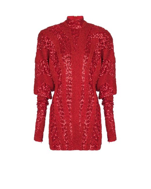 Balmain Red Short Zebra Sequin Dress