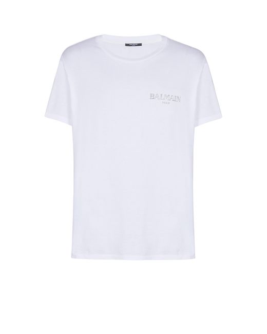 Balmain White T-Shirt With Vintage Gel Logo for men
