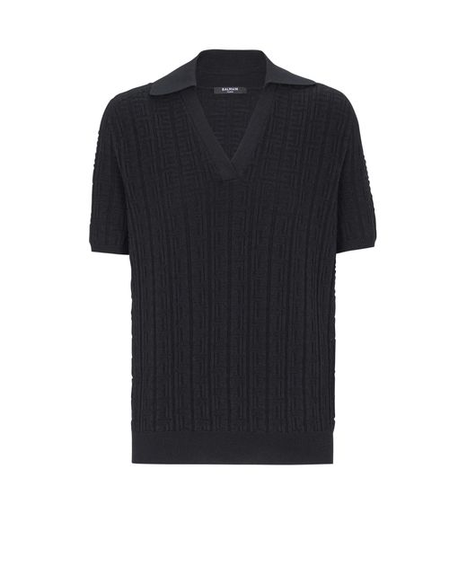 Balmain Black Monogram Knit Polo