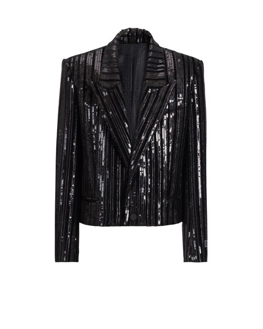 Balmain Black Cropped Sequin Velvet Jacket for men