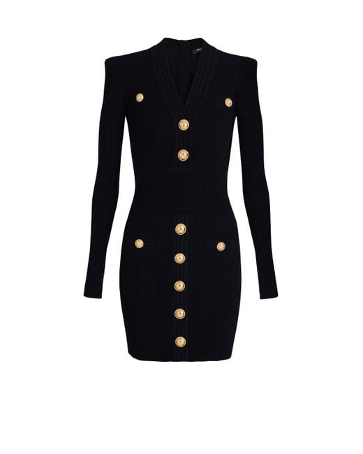 Balmain Black Short Knitted Dress With Buttons