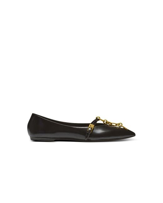 Balmain Black Shiny Lambskin Sync Ballet Flats