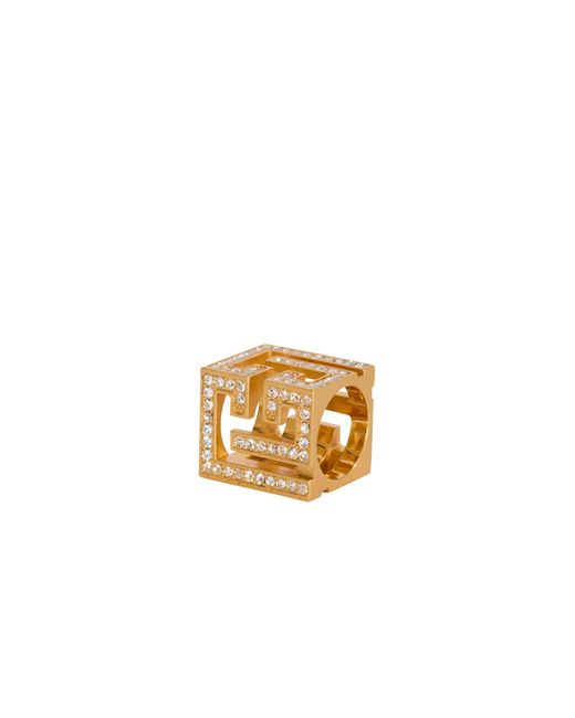 Balmain Metallic Pb 3D Rhinestone Cube Ring