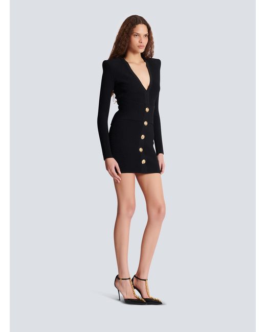 Balmain Black Short Ribbed Knit Bodycon Dress