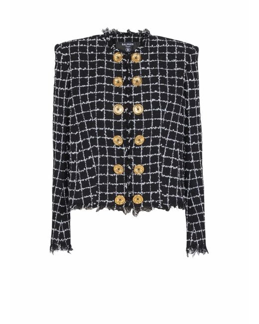 Balmain Blue Cropped Tweed Jacket