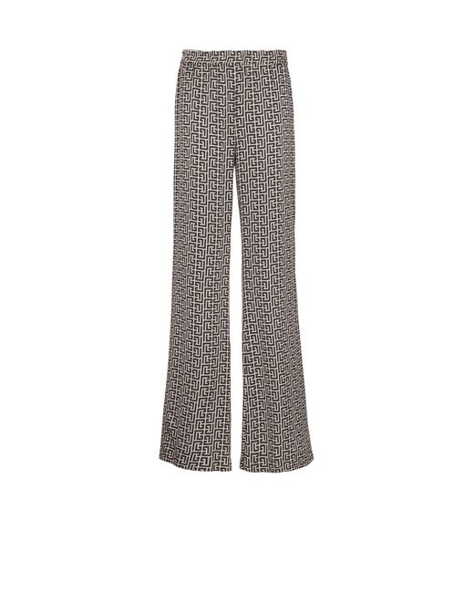 Balmain Gray Monogrammed Flowing Trousers for men
