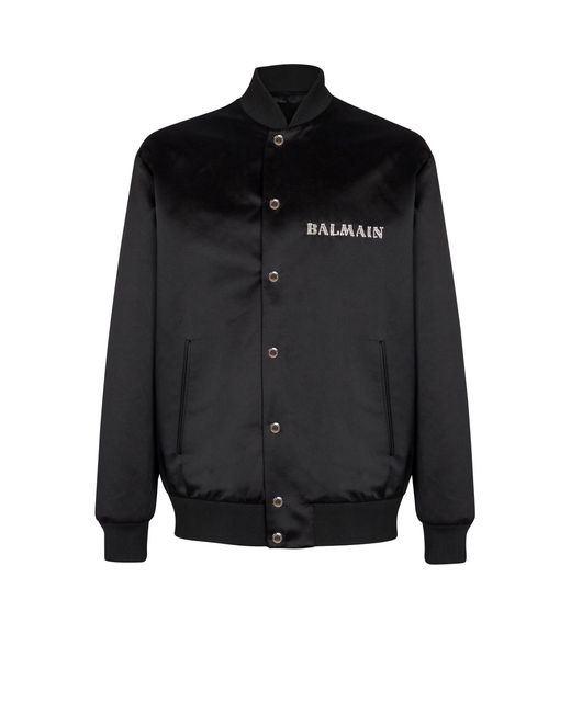 Balmain Black Satin Bomber Jacket With Galaxy Embroidery for men