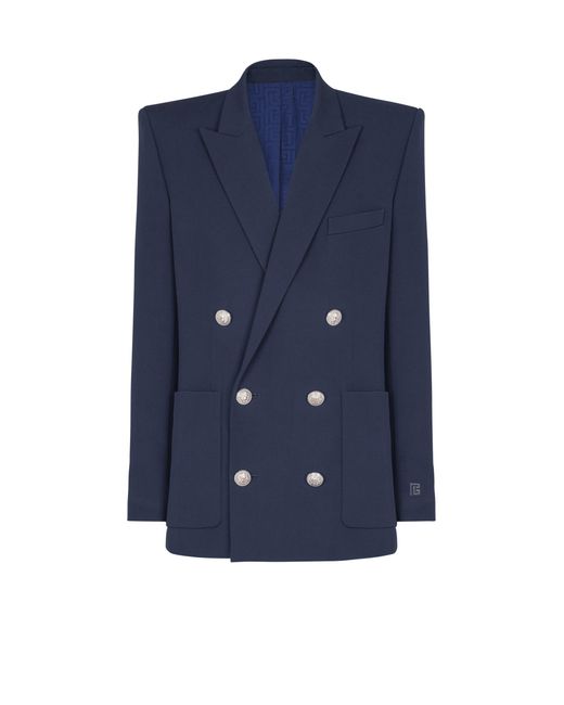 Balmain Blue Grain De Poudre Blazer for men