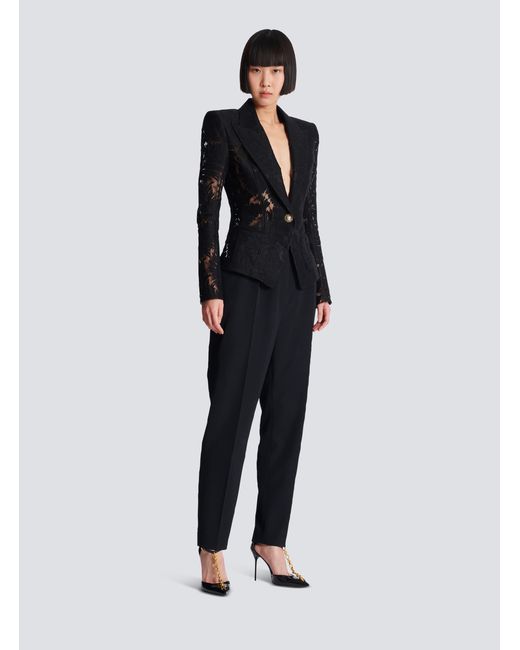 Balmain Black 1-Button Fitted Lace Jacket