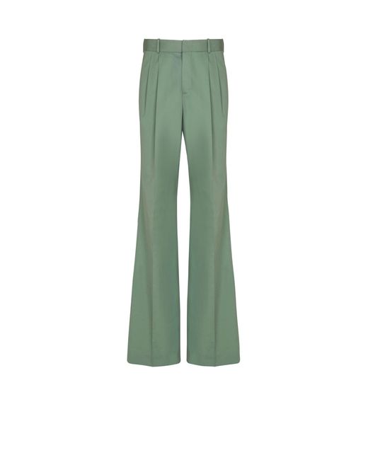 Balmain Green Pleated Cotton Trousers for men