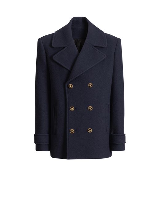 Balmain Blue Wool Pea Coat for men