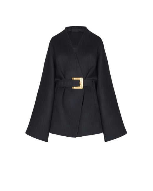 Balmain Blue Short Wool Wrap Coat