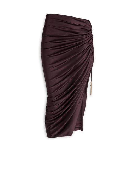 Balmain Purple Flowing Jersey Midi Skirt With Slit