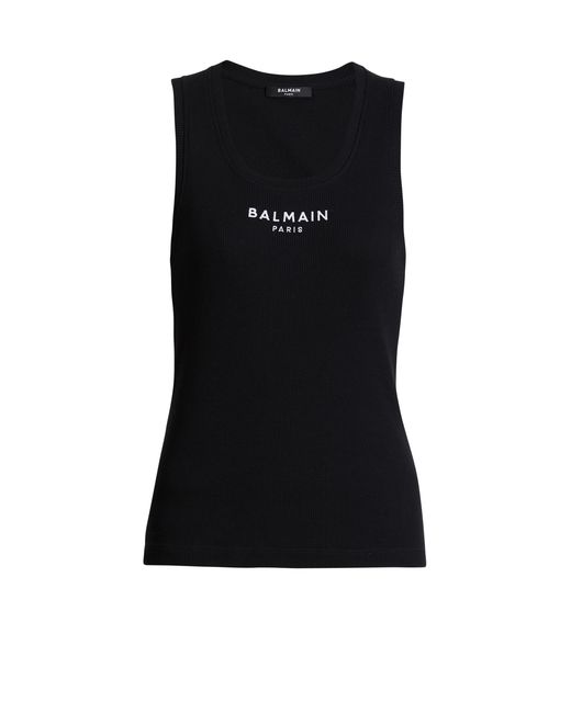 Balmain Black Paris Embroidered Vest Top