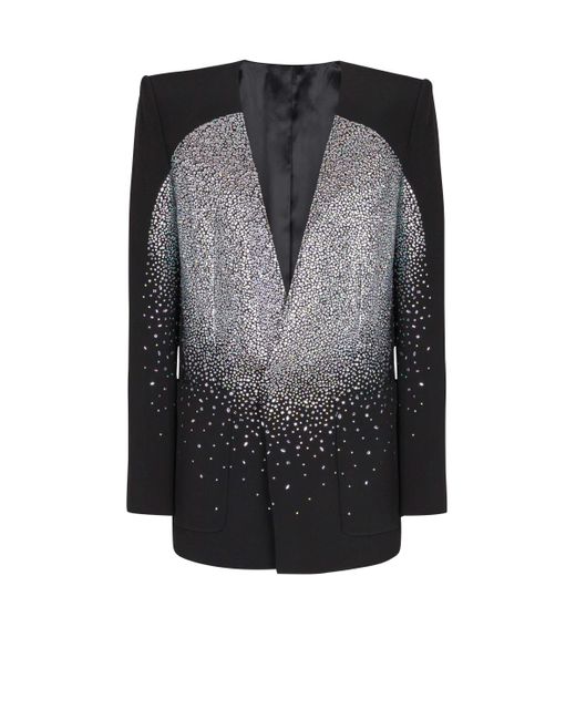 Balmain Black 1-Button Jacket With Rhinestone Galaxy Motif for men