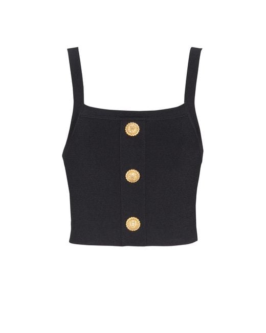 Balmain Black Knit Bralette Top With Buttons