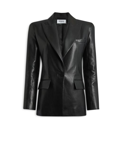 Balmain Black Structured-Shoulder Lambskin Jacket