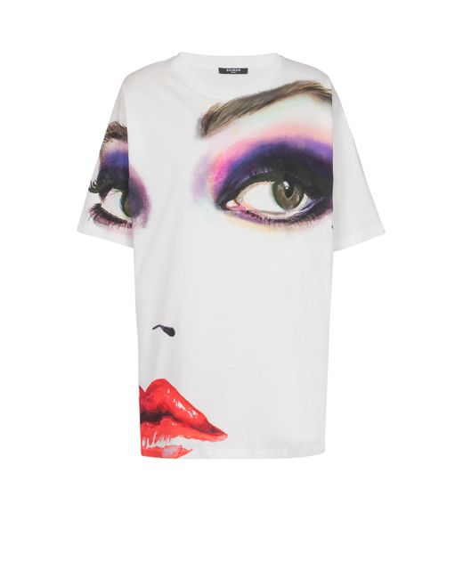 Balmain White Face Print T-Shirt