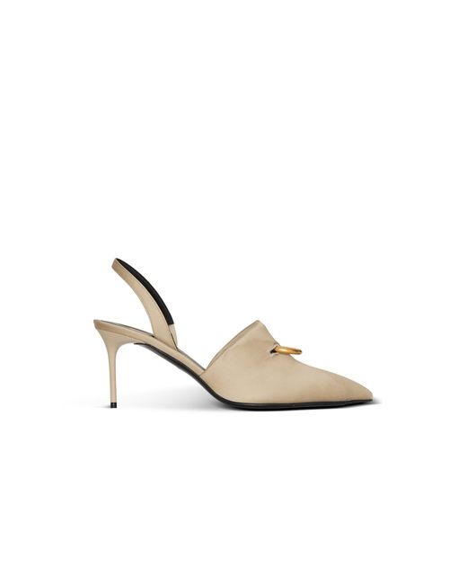 Balmain White Cotton Gabardine Slingbacks With Piercing