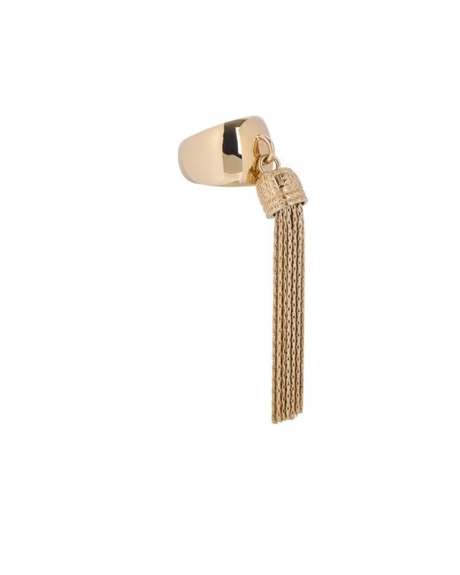 Balmain White Brass Tassel Ring