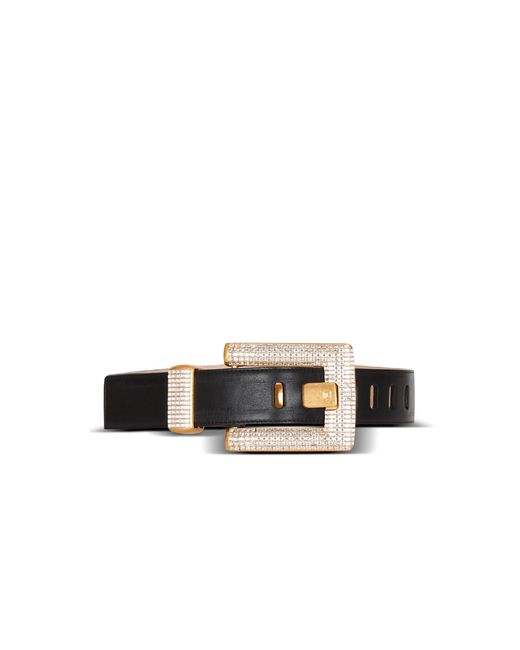 Balmain White Anthem Calfskin And Crystal Belt