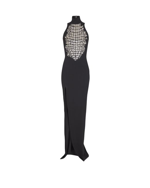 Balmain Black Long Embroidered Slit Dress