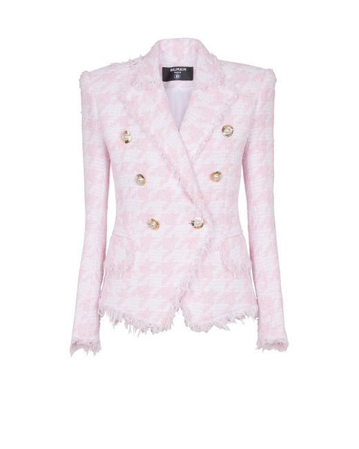 Balmain Pink 6-Buttons Houndstooth Tweed Fitted Jacket