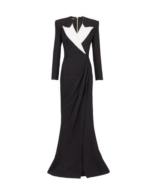Balmain Black Structured Crepe Long Dress