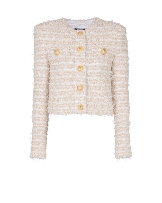 Balmain White Cropped Tweed Jacket
