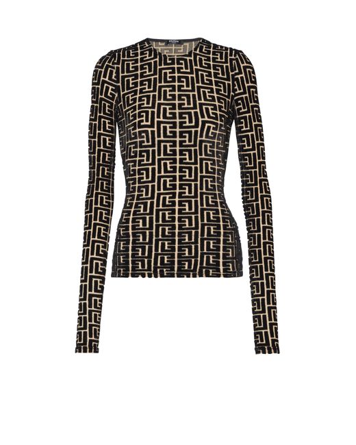 Balmain Black Monogrammed Velvet Top