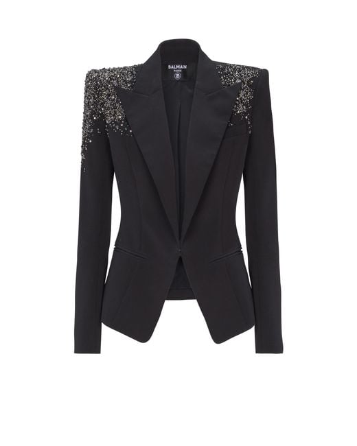 Balmain Black Crepe Jacket With Amethyst Embroidery