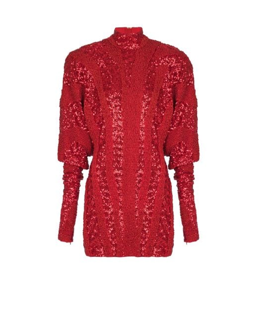 Balmain Red Short Zebra Sequin Dress