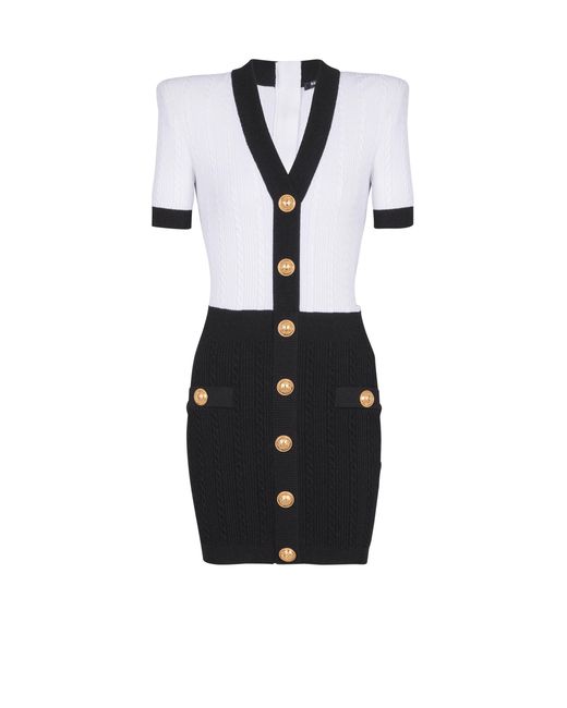 Balmain White Two-Tone Cable-Knit Bodycon Dress