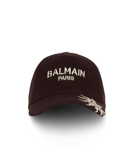 Balmain Black Cotton Cap With Paris And Sun Embroidery for men