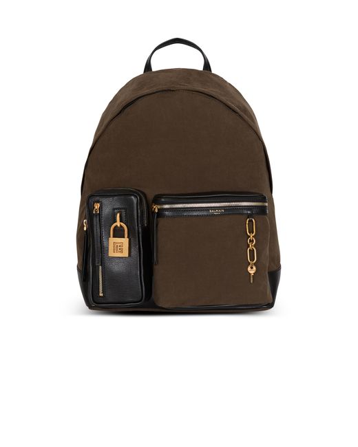 Balmain Brown Pulse Calfskin And Nylon Backpack for men