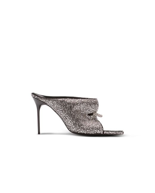 Balmain White Suede And Rhinestone Mules With Front Piercing