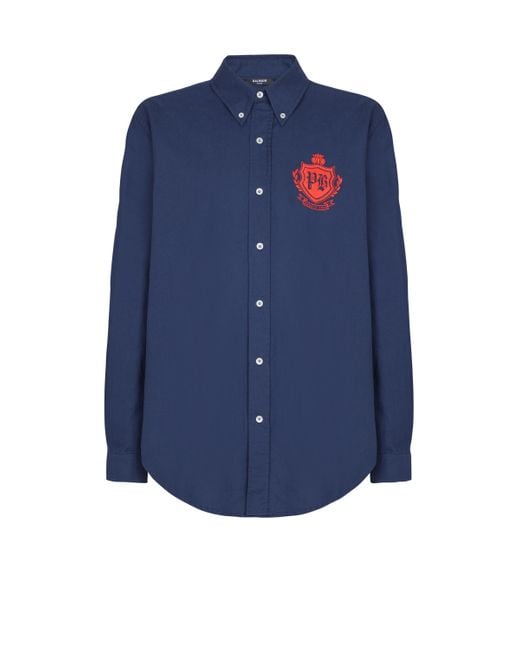 Balmain Blue College Emblem Shirt for men